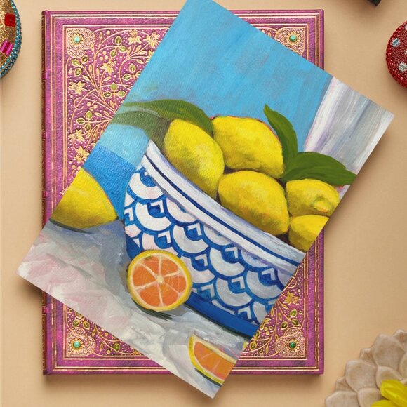 Lemons in A Fruit Bowl Original Artwork, 5 "X7"  Mini Art Print,  Wall Decor - Picture 4 of 9